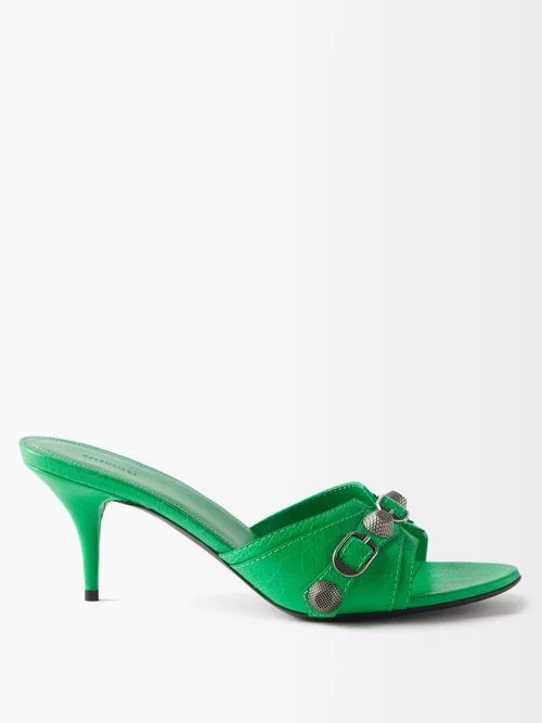 Cagole Studded Leather Mules - Womens - Green