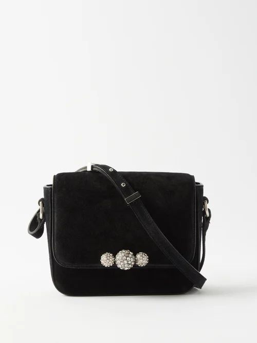 Elda Mini Crystal-embellished Suede Shoulder Bag - Womens - Black