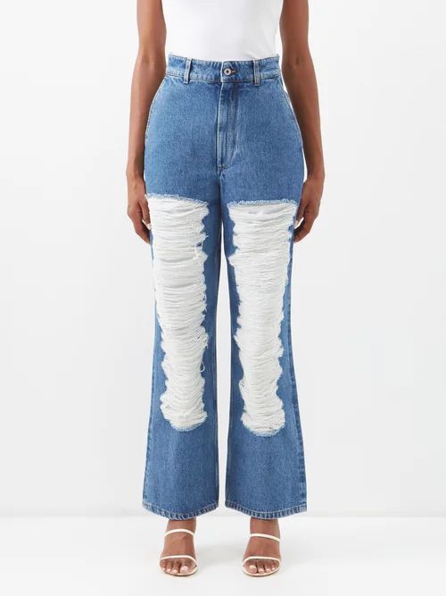 Distressed High-rise Wide-leg Jeans - Womens - Denim