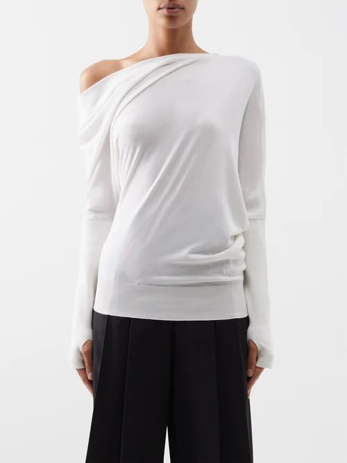 Off-the-shoulder Cashmere-blend Sweater - Womens - White