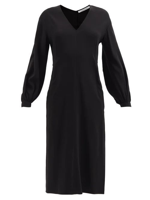 V-neck Crepe Midi Dress - Womens - Black
