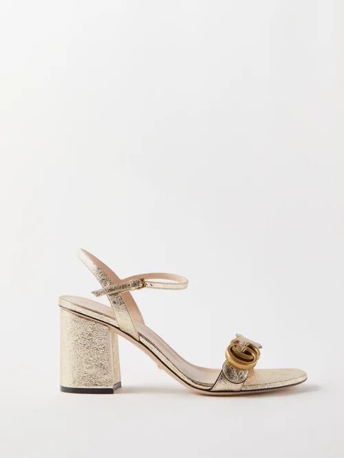 GG Marmont Block-heel Metallic-leather Sandals - Womens - Gold