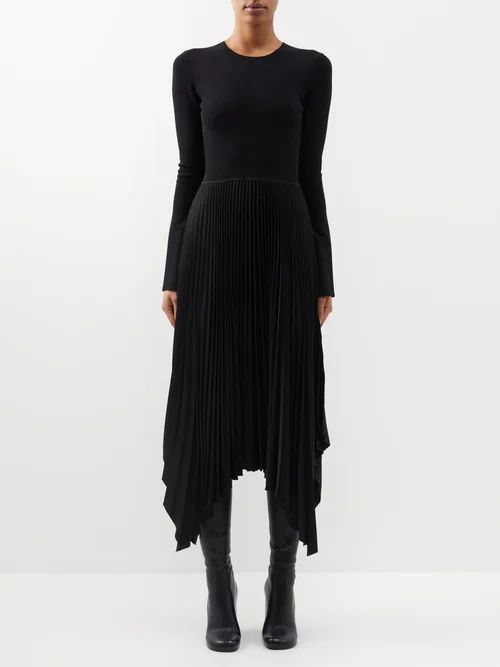 Deron Pleated Knitted Midi Dress - Womens - Black