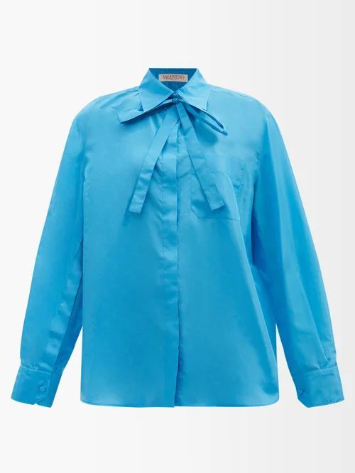 Neck-tie Silk-taffeta Shirt - Womens - Blue