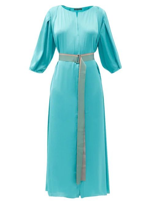 Raja Ampat Belted Satin Maxi Dress - Womens - Mid Blue