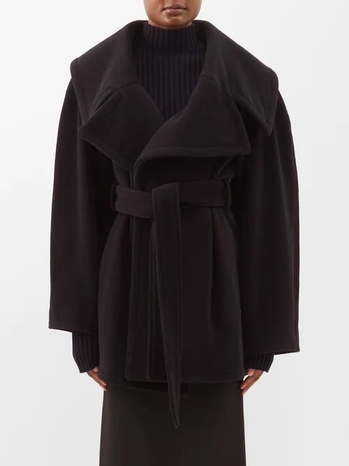 Wide-lapel Alpaca And Wool-blend Wrap Coat - Womens - Black