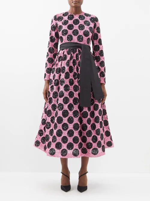 Polka-dot Sequinned Dress - Womens - Pink Multi