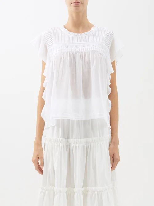 Layona Pintucked Cotton-voile Top - Womens - White