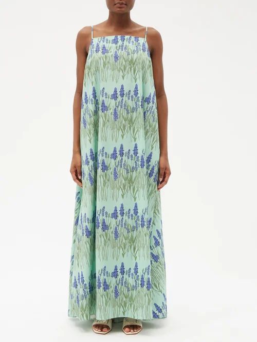Audrey Lavender-print Cotton-blend Maxi Dress - Womens - Blue Multi