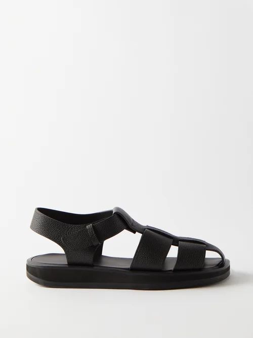 Caged Grained-leather Sandals - Womens - Black