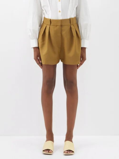 Rio Pleated Crepe Suit Shorts - Womens - Light Khaki