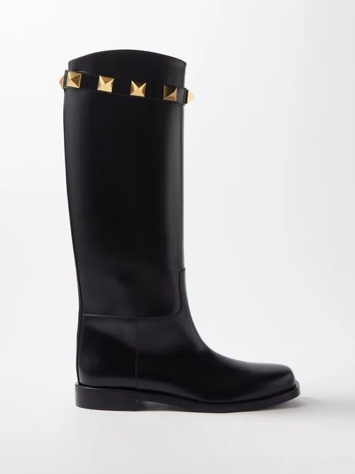Roman Stud Leather Knee-high Boots - Womens - Black