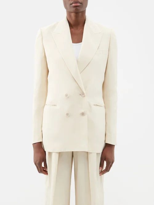 Double-breasted Technical-blend Suit Jacket - Womens - Cream