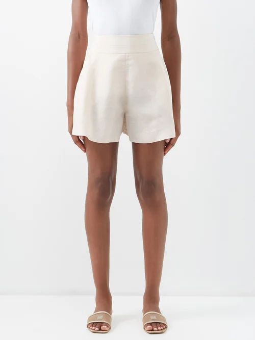 Palmer//harding - Release Linen-blend Flared Shorts - Womens - Beige