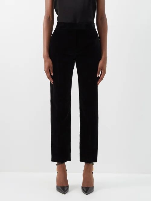 Slim-leg Cotton-velvet Trousers - Womens - Black