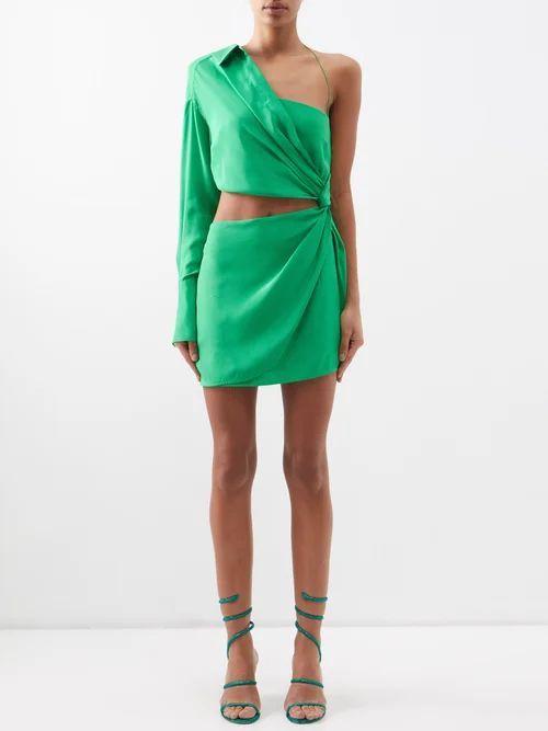 Arica One-shoulder Silk Dress - Womens - Green