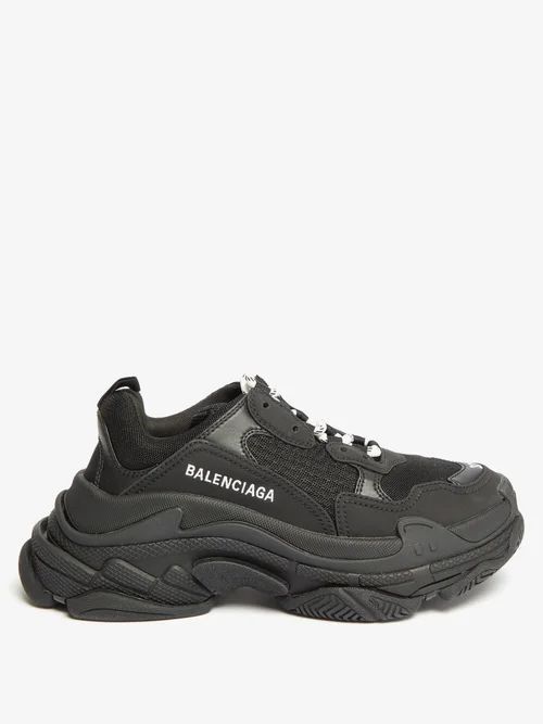 Triple S Leather And Mesh Trainers - Womens - Black
