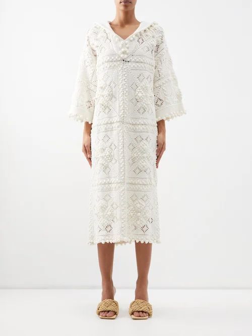 Wonderland Hooded Crochet-knit Cotton Dress - Womens - White