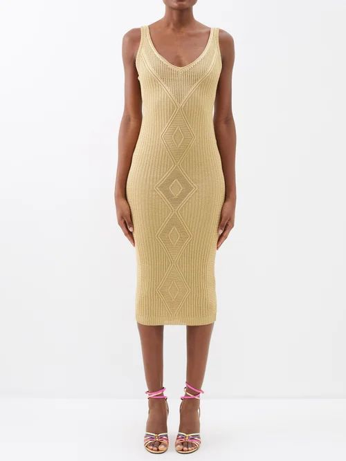 Rib-knit Lurex Midi Dress - Womens - Gold