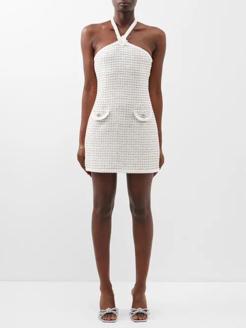 Metallic-tweed Halterneck Dress - Womens - White