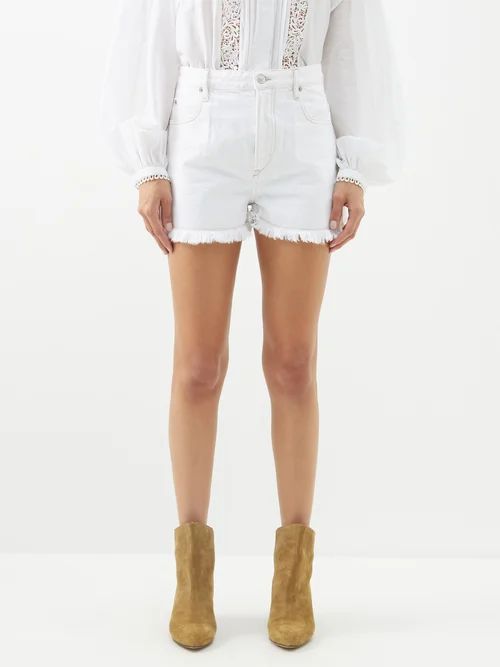 Lesia Frayed Denim Shorts - Womens - White