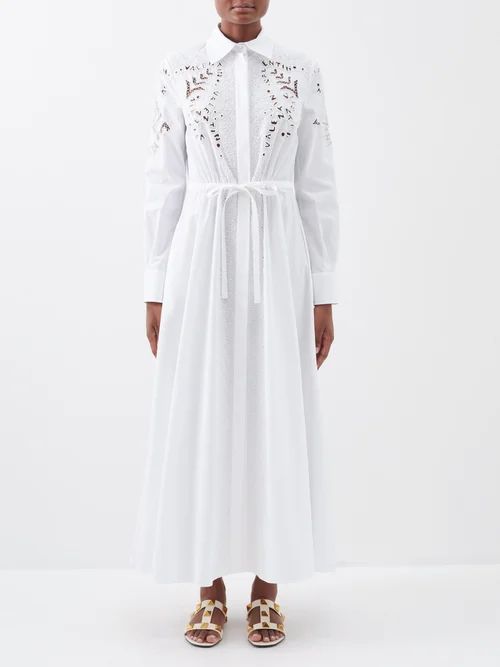 Bead-embroidered Guipure-lace Cotton Shirt Dress - Womens - White