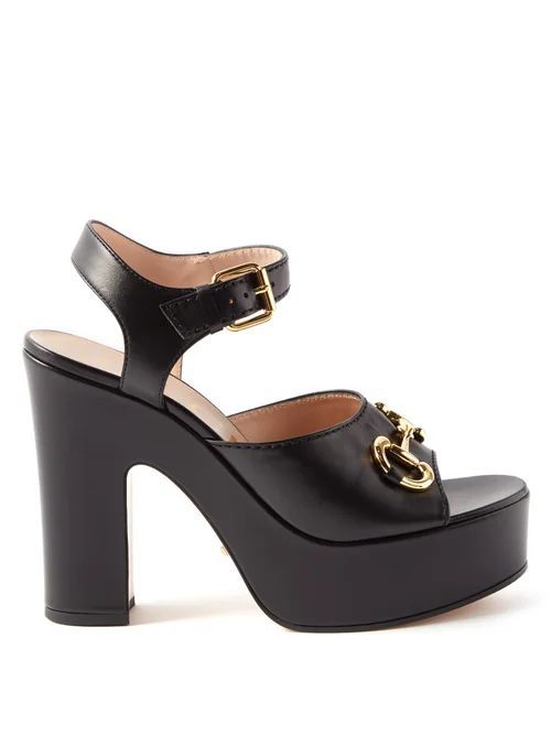Horsebit Leather Platform Sandals - Womens - Black