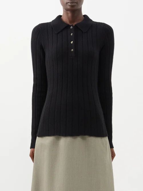 Hans Ribbed-knit Cashmere Polo Sweater - Womens - Black