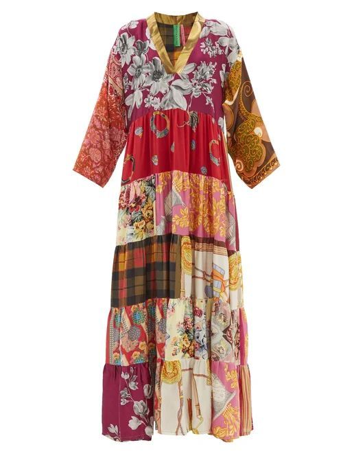 Patchwork Vintage-silk Maxi Dress - Womens - Multi