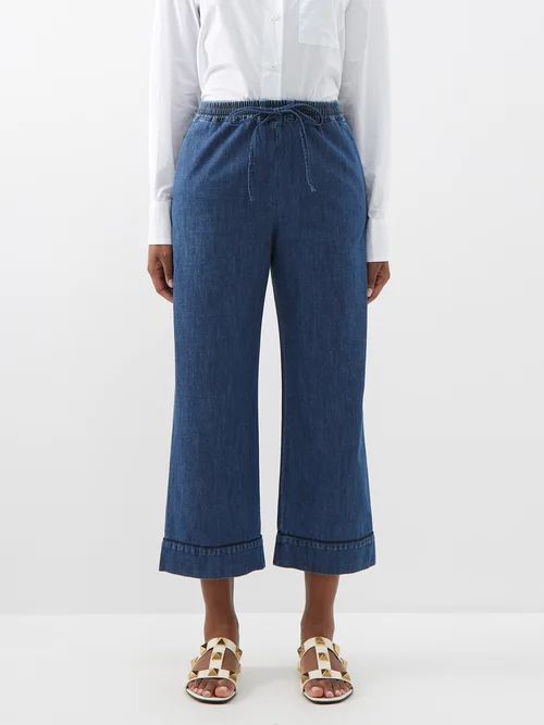 Tie-waist Wide-leg Cropped Jeans - Womens - Blue