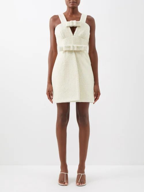 Bow-trim Wool-blend Bouclé Mini Dress - Womens - Dark Cream