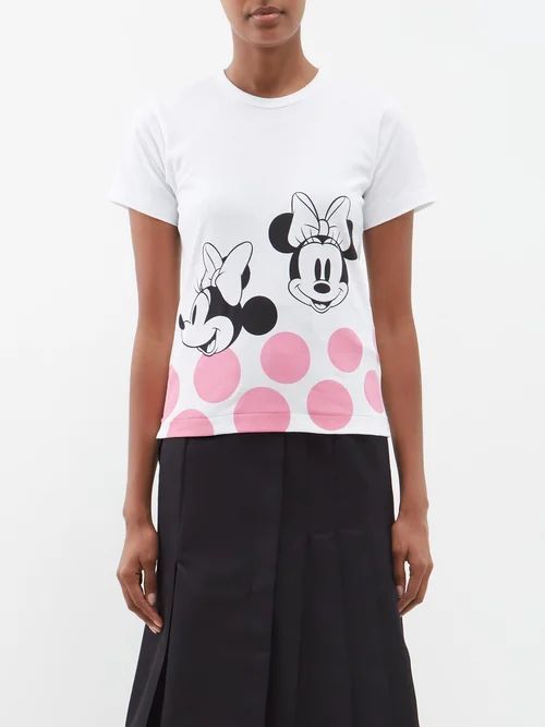 X Disney Minnie Mouse-print Cotton T-shirt - Womens - White Pink