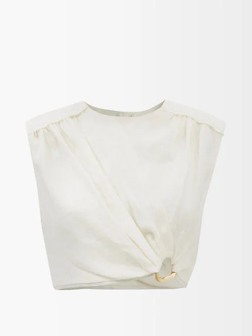 Byblos Ring-embellished Linen Crop Top - Womens - Ivory