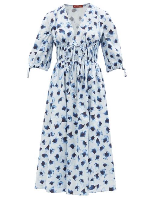 Donrine Floral-print Cotton-poplin Midi Dress - Womens - Blue Multi