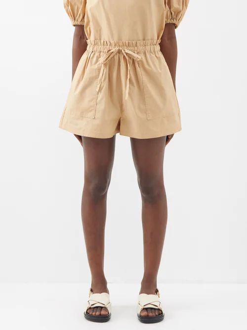 Edlyn High-waisted Cotton-poplin Shorts - Womens - Camel