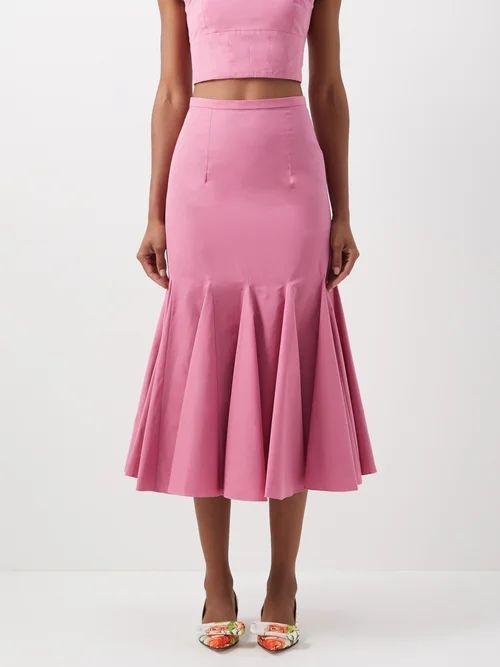 Rhianne Fluted Cotton-poplin Midi Skirt - Womens - Pink