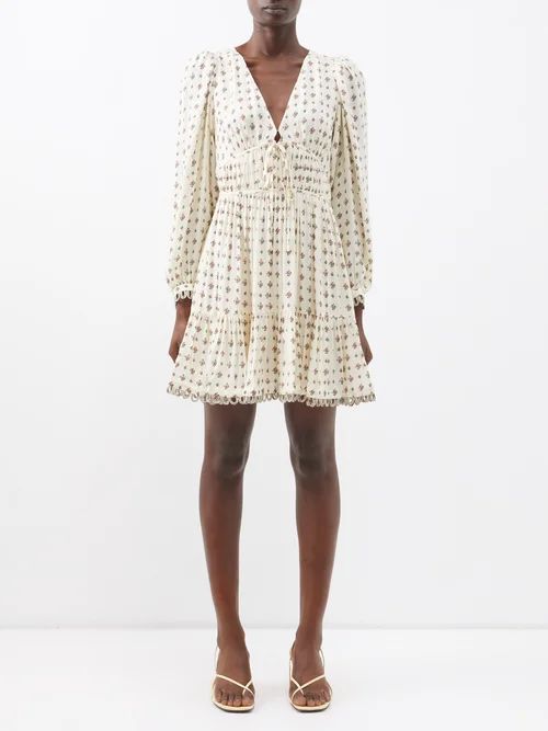 Rhedyn Floral-print Georgette Mini Dress - Womens - Cream Multi