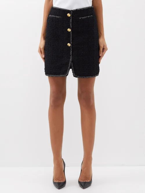 Cotton-blend Bouclé-tweed Mini Skirt - Womens - Black