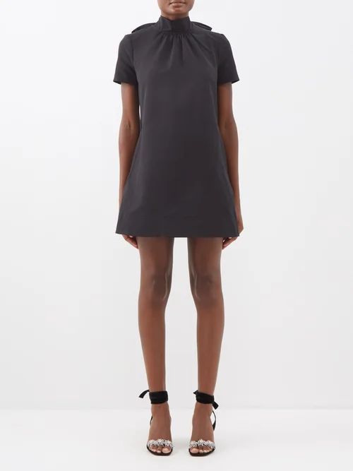 Ilana Bow-embellished Cotton-blend Mini Dress - Womens - Black