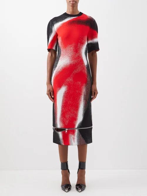 Spray Paint-jacquard Zipped-hem Knit Dress - Womens - Red Multi