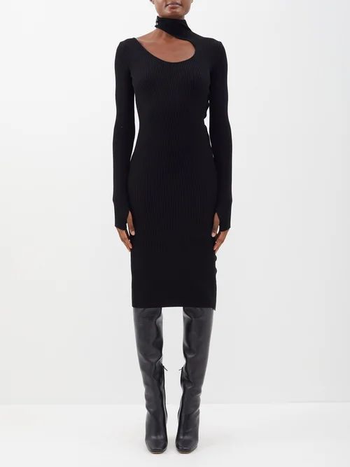 Fineas Cutout Ribbed-silk Dress - Womens - Black