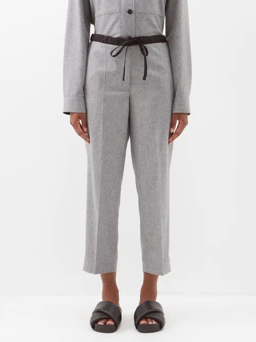 Pleated Wool Straight-leg Trousers - Womens - Dark Grey