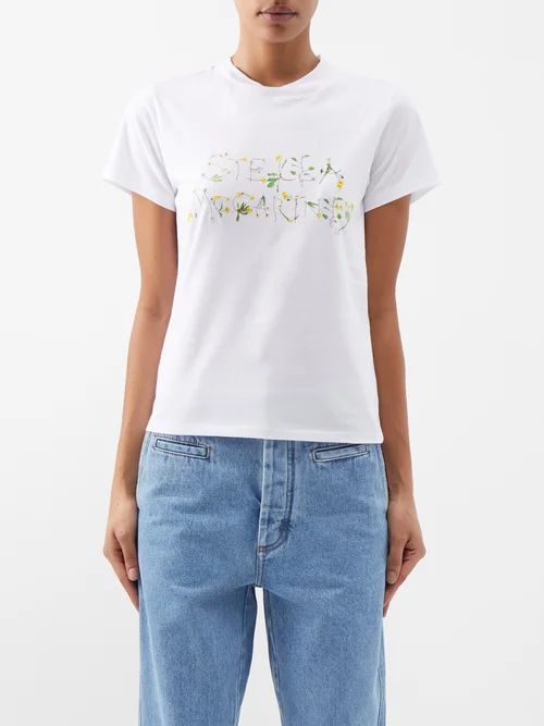 Dandelion-logo Print Cotton-jersey T-shirt - Womens - White