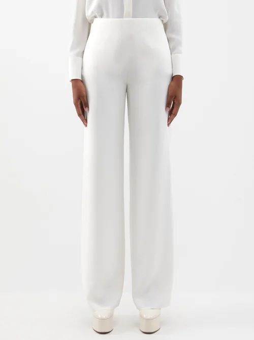 High-waist Silk-cady Wide-leg Trousers - Womens - Ivory