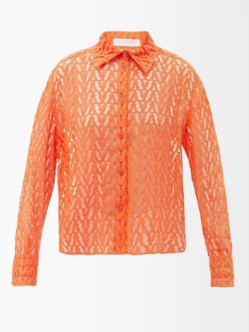 Optical Valentino Cutout-lace Shirt - Womens - Orange