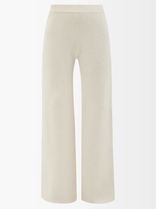 High-rise Merino-blend Trousers - Womens - Ivory Multi