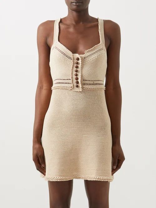 Crocheted Cotton Mini Dress - Womens - Ivory