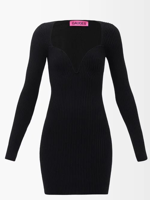 Mija Sweetheart-neck Merino-blend Mini Dress - Womens - Black
