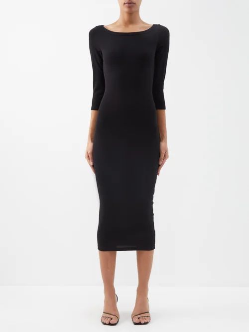 Angie Boat-neck Organic-cotton Midi Dress - Womens - Black