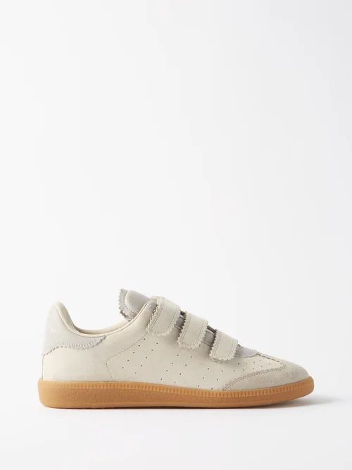 Beth Velcro-strap Leather And Suede Trainers - Womens - Cream